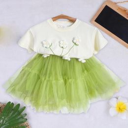 Clothing Sets Kids Toddler Girls Floral Short Sleeve Top And Tulle Skirt Princess Baby Summer Clothes 1 2 3 4 5 6 7 Years