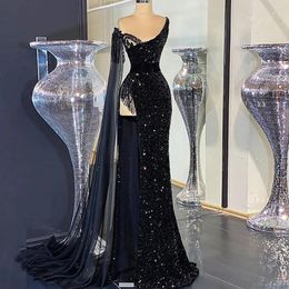 Party Dresses 123 Trend Black One-Shoulder Mermaid/Trumpet Floor-Length Long Sequins Evening Dresses/Formal Bridal Prom Gowns