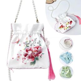 Shopping Bags Vintage Embroidery Chinese Hanfu Bag Women's Pearl Tassel Antique Drawstring Pocket Handbag Crossbody Accessories