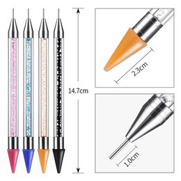 Nail Art Dual Heads Acrylic Design Metal Dotting Wax Pen Rhinestones Gem Picking Picker Manicure Drill Pencil Silicone Head Tool