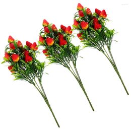 Party Decoration 3 Pcs Simulation Strawberry Bouquet Fake Strawberries Garland Decor Plastic Branch Simulated Branches Artificial Small DIY