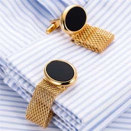 Luxury Brand Round Brass Chain Cufflinks for Mens Jewellery Buttons Top Quality Cufflinks Male Wedding Gifts Gemelos Z563 240412