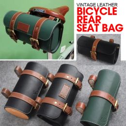 Bags Black Brown Vintage Leather Bicycle Rear Seat Bag Waterproof Storage Bike Saddle Bag Cycling Tail Rear Pouch Saddle Bag