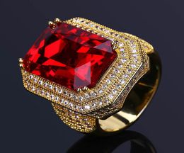 New Mens Hip Hop Ring Jewelry High Quality Ruby Gemstone Zircon Gold Rings Fashion Punk Ring Fashion Design8048573