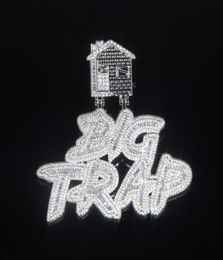 Iced out Letter Big Trap with house pendant pave full cubic zircon fit cuban chain hip hop necklace Jewellery whole47585826245122