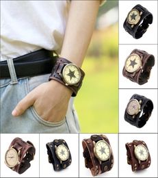 Nice Shape Women And Men Vine Quartz Watch Leather Bracelet Watches Personality Wide Wristwatch Charm Couple Jewelry5366354