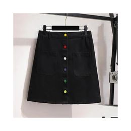 Plus Size Dresses 150Kg Womens Spring Summer Pockets Butt A-Line Denim Skirt Black Blue Hip 154Cm 5Xl 6Xl 7Xl 8Xl 9Xl V61A Drop Delive Dhbxv