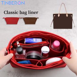 Cases TINBERON Fits For Tote Bag Liner Large Capacity Storage Bag Organizer Insert Red Coffee Felt Cloth Inner Bag Cosmetic Makeup Bag