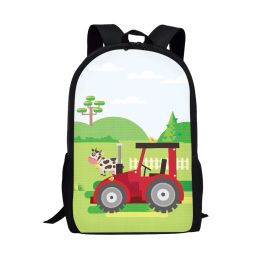 Bags Cartoon Farm Tractor Pattern Backpack Casual 16 Inch Cow Print School Bag for Kids Large Capacity Children's Backpacks Book Bags