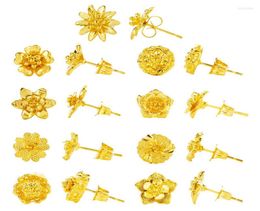 Stud Earrings 2022 Charm Authentic Pure 24k Yellow Gold Flower Shape For Women Daily Wear Earring Jewelry6938893