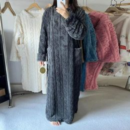 Women's Sleepwear Fall Winter Nightgown Coral Fleece Loose Pajama Dress Twisted Texture Full Length Thermal Homewear Lady Nightdress