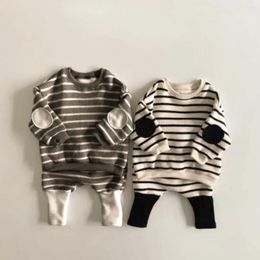 Clothing Sets 2024 Spring Baby Casual Striped Clothes Set Infant Boy Long Sleeve Patch Sweatshirt Harem Pants 2pcs Suit Toddler Outfits