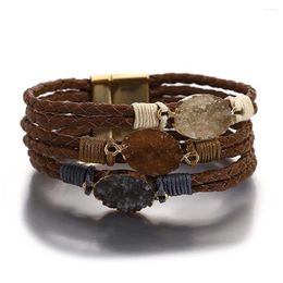 Charm Bracelets ALLYES Vintage Natural Stones Leather Bracelet For Women Boho Handmade Braided Multilayer Winding Wrap Jewelry