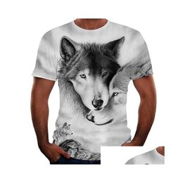 Mens T-Shirts T-Shirt Tee Shirt Graphic Animal Wolf Crew Neck Blue Grey White Black 3D Print Plus Size Street Causal Short Sleeve Clot Dh10J