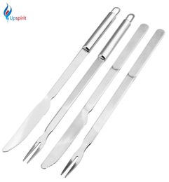 Whole 2017 Stainless Steel BBQ Tools Knife Fork Set Round Handle Heat Resistance NonStick Grill For Outdoor Barbecue Acces4156889