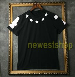 Europe summer Designer tshirts tag clothing mens White five pointed star flock printing t shirt fashion tshirts Camiseta tops tee3621413