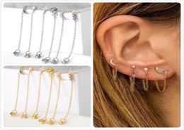 925 Sterling Silver Earrings For Women Gold Flower Earrings Girl Crystal Zircon Ear Bone brincos Star Moon Long Tassel aretes R58845813