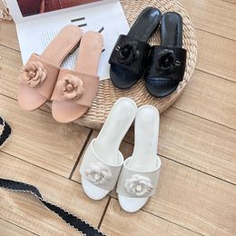 Luxury designer slipperslides leather ladies sandals summer flat shoes fashion beach slippers for womens mountain camellia flip flops Ladies