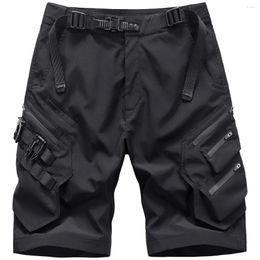 Hunting Jackets Functional Cargo Shorts Men Hip Hop Harajuku Techwear Multi Pockets Short Button Ribbons