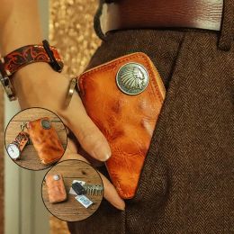 Wallets Fashion vintage luxury genuine leather men's women's key case casual designer Organiser high quality real cowhide coin purse