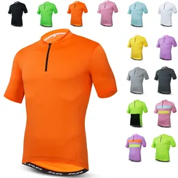 Racing Jackets 2024 Men Cycling Jersey Short Sleeve Sport MTB Bike Shirt Top Pro Team Bicycle Clothing Maillot Pockets Orange Green