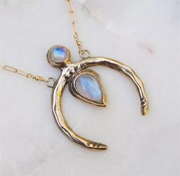 Pendant Necklaces Creative Vintage Moonstone Chain Nacklaces For Women Charm Gold Colour Crescent Pendent Necklace Female Jewellery G7806971