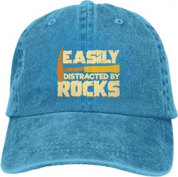 Ball Caps Easily Distracted By Rocks Men Women Hat Black Washed Denim Cotton Vintage Cowboy Baseball Cap Adjustable Truckr Hats