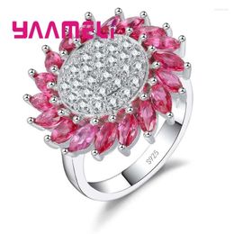 Cluster Rings Big Ring Exaggerated Sunflower Flower Finger For Women CZ Jewellery 925 Sterling Silver Christmas Gifts Luxury