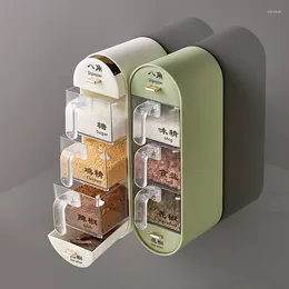 Storage Bottles No-hole Wall-mounted Kitchen Spice Box Seasoning Caddy Salt MSG Shelf Jar