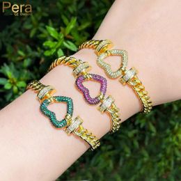 Link Bracelets Pera Wonderful Engagement Party Jewelry Red Green CZ Stone African Gold Color Romantic Love Heart Charm For Women B213