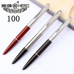 Pens High Quality Hero 100 Fountain Pen Set Box Gift Classic Calligraphy 14k Gold Ink Pen School Office Writing Supplies