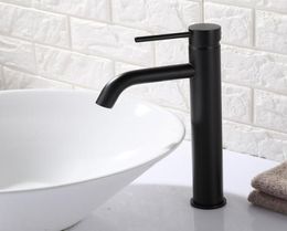 Matt Black Round Style Basin Water Tap Brass Bathroom Faucet Single Hole Deck Mount Water Mixer1402925