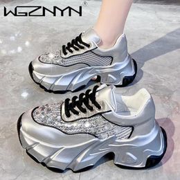 Casual Shoes 2024 Spring Autumn Mesh Printed Platform For Women Diamond Fashionable Sneakers Female Sports Designer Luxury