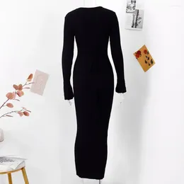 Casual Dresses Solid Colour Dress Women Chic Timeless Knitted Pleated Maxi For Cocktail Parties Weddings Special