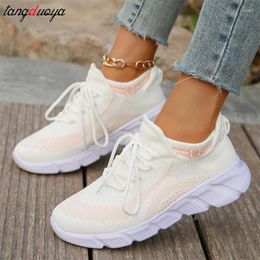 Casual Shoes Women Beige Fashion Mesh Breathable Lace-up Sneakers 2024 Lightweight Gym Vulcanised
