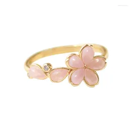 Cluster Rings Original Design Silver Inlaid Pale Pink Flower Gems Sweet High-end For Women Adjustable Wedding Jewellery Accessories