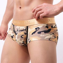 Underpants Men Camouflage Long Boxers/WOXUAN Brand Polyester Low Rise Men's Bulge Pouch Seamless Shorts Underwear