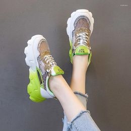 Casual Shoes Ladies Mesh Breathable High On Platform Lace Up Women Footwear Green Promotion Shoe Korean Light Trends 2024