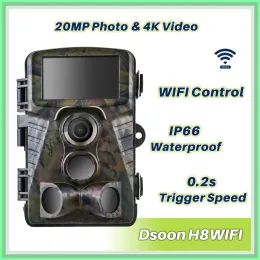 Cameras Dsoon Hunting Camera H8WIFI 20MP 4K Wild Animal Trail Dual Camera WIFI APP Control Night Vision Waterproof Wildlife Infrared