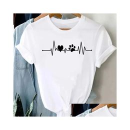 Plus Size Dresses Women Dog Heartbeat Print T-Shirt Girl Funny 90S T Tee Fi Tshirt For Female Red Shirt Clothes Tops S2Ka Drop Deliver Dhpdm