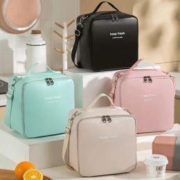 Bags Portable Waterproof Lunch Bags PU Leather Food Picnic Lunch Box Insulated Women Cooler Bags Ice Pack Drink Carrier Thermal Bag