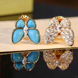 High grade designer Vancefe 925 Silver Thick Plated 18K New Product Natural White Fritillaria Butterfly Earrings Female Rose Gold High Grade Luxury Earrings