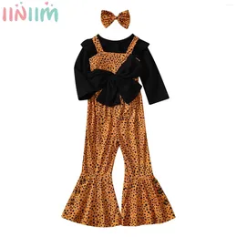 Clothing Sets Toddler Girls Spring Autumn Casual Outfit Long Sleeve Bowknot Tops With Flared Suspender Pants Headband School Daily Party