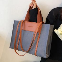 Bags High Quality Canvas With Leather Women Bags Big Shoulder Bags For Women 2022 Large Capacity Ladies Handbags Purses Shopper Bag
