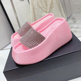 Slippers Thick Bottom Female Summer Crystal Decor Upper Wedges Sandals Comfort Foot Feel Non-slip Platform Women Beach Shoes