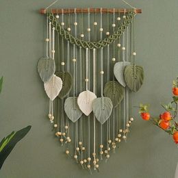 1pc Macrame Leaf Wall Hanging Tapestry Large Art Boho Decoration Room Decor Home Gift Jungle Green Tape 240410