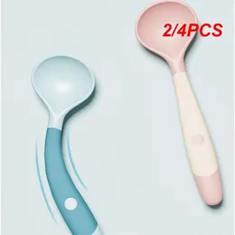 Dinnerware Sets 2/4PCS Baby Silicone Spoon Utensils Set Auxiliary Toddler Learn To Eat Training Bendable Fork Kit Infant