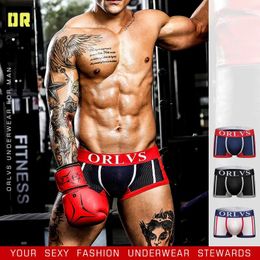 Underpants ORLVS Male Underwear Men Boxers Breathable Mesh Nylon Cueca Tanga Sleepwear Boxershorts Quick Dry OR92