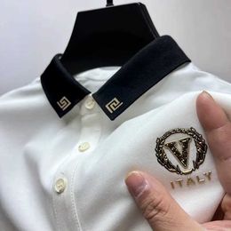 Mens TShirts High end luxury brand mens polo shirt 2024 summer lapel embroidered short sleeved breathable Tshirt South Korean street fashion mens clothi J240419