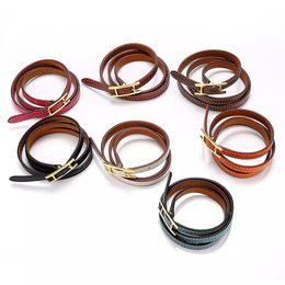 Luxury Women Three-layer genuine leather wrapped bracelet with belt clasp charms jewelry bracelets birthday party gift